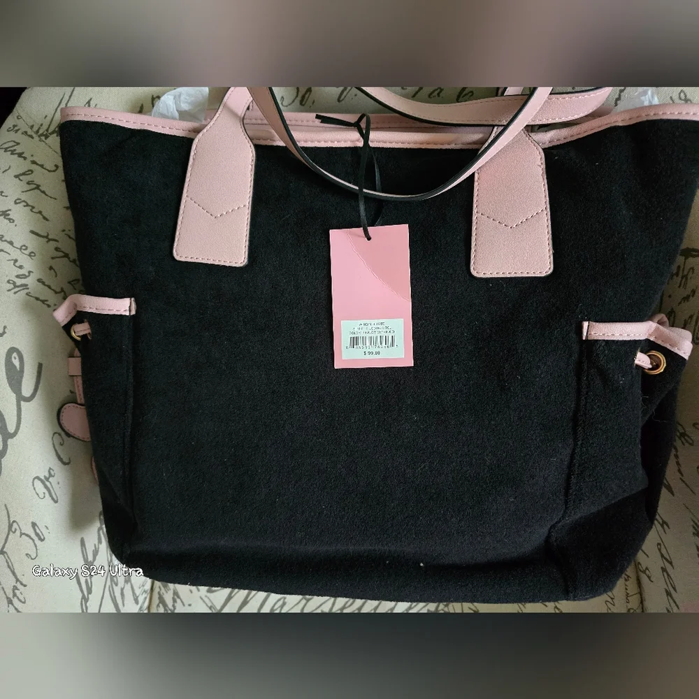 Juicy Couture Wingin It Tote Blk Liquorice/ Pink Diamond W/ Heart Coin Pouch NWT